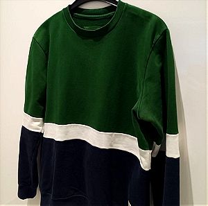 Pull&Bear αντρικό φούτερ, μέγεθος large, σε αποχρώσεις πράσινο - μπλε με λευκή ρίγα.