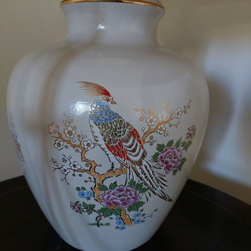 Table lamp used with worn lampshade