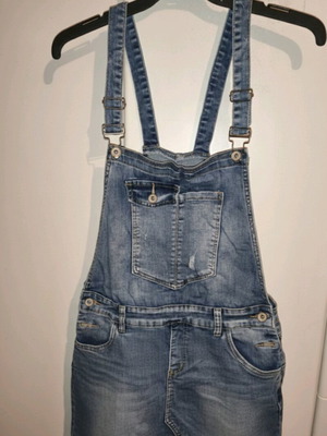 Denim salopette with skirt like new, size L, blue