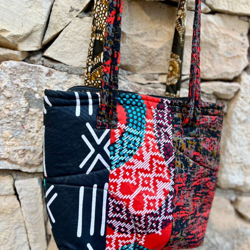 Handmade reversible patchwork shoulder bag, black multicolor