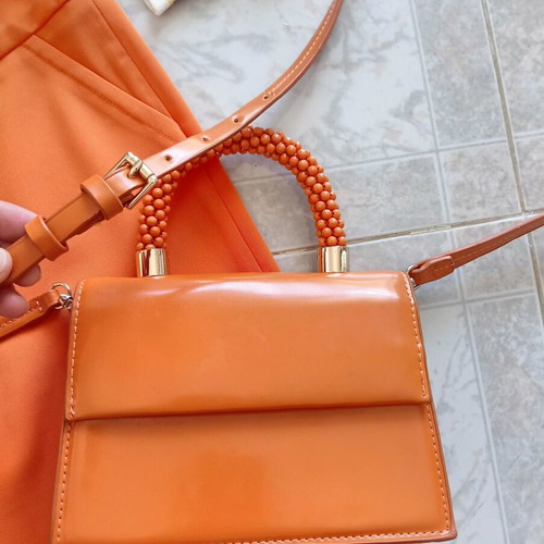 Zara multicolor striped blouse with orange pants and bag set