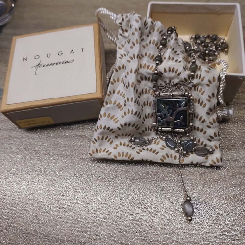 Nougat handmade necklace like new with filigree silver pendant