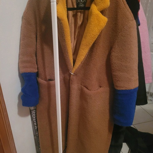 Doca teddy coat used, blue and brown, size S