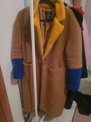 Doca teddy coat used, blue and brown, size S