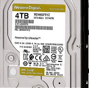 Western Digital 4TB Gold SATA 6Gb s 7200 RPM 256 MB Cache Enterprise Class 3.5" Internal Hard Drive