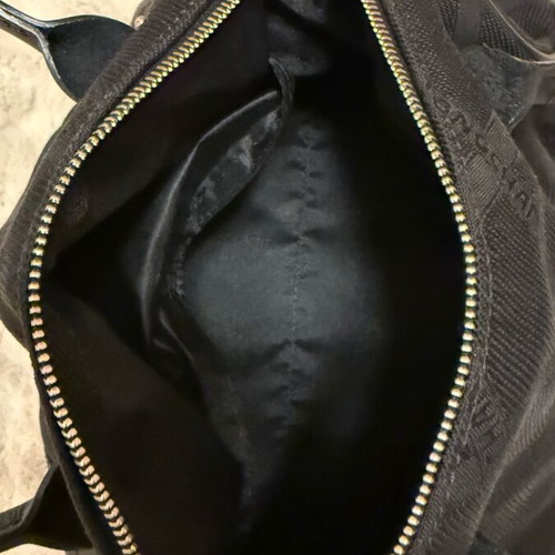 Longchamp all black handbag like new with jacquard monogram and leather details