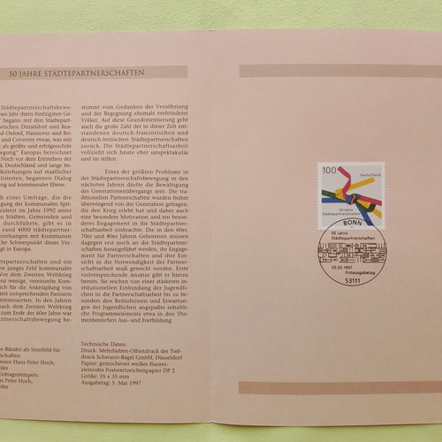 Germany 1997 stamp with Bonn first day cover cancellation