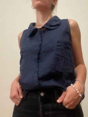 Stella Martini linen blouse with collar like new, blue, size S-M
