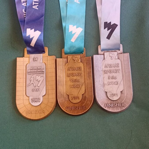 Collectible Full Set of 3 Athens Authentic Marathon Medals 2016, like new