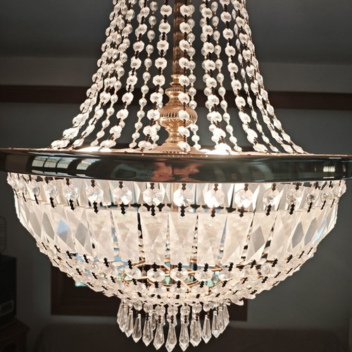 Vintage Empire Basket crystal chandelier, solid brass & Bohemia crystals
