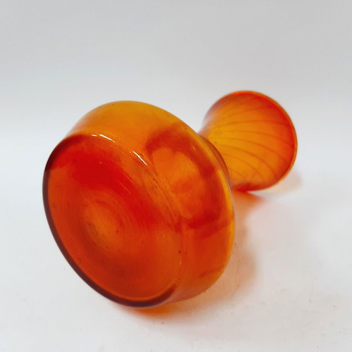 Spatter Glass Vase bright orange satin finish retro 16 cm