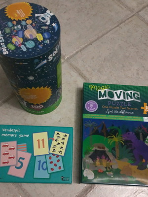 Puzzles and memory game like new, solar system and dinosaurs