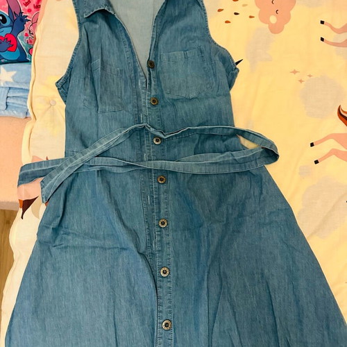 Midi denim dress like new with belt blue