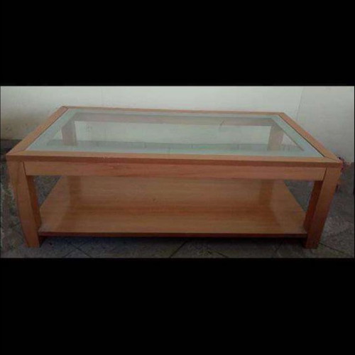 Coffee table used, solid beech wood, 2 levels with glass edges