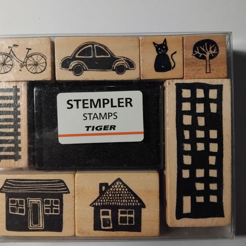 Wooden stamps set new with handle