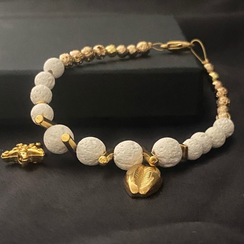 Handmade bracelet new with semi-precious lava stones and steel motifs