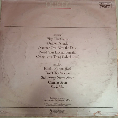 Queen The Game vinyl used, 1st Greek edition 1981