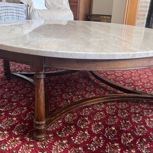 Classic coffee table with marble and solid wood like new, vintage