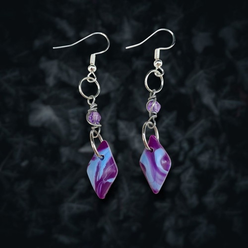 Diamond Earrings Purple-Blue New, Handmade, Hypoallergenic, Recycled