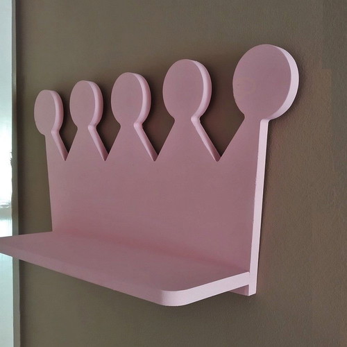 Wooden children's princess crown shelf new, pink