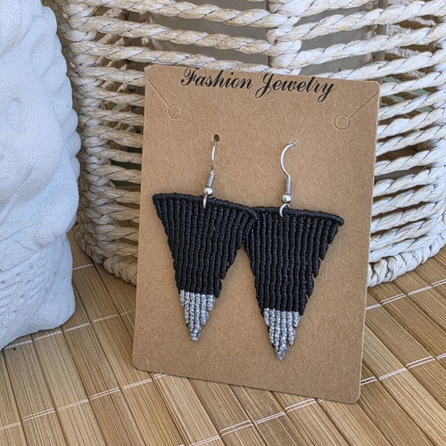 Macrame handmade earrings like new, black with silver details