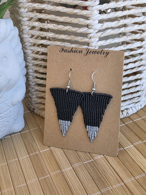 Macrame handmade earrings like new, black with silver details