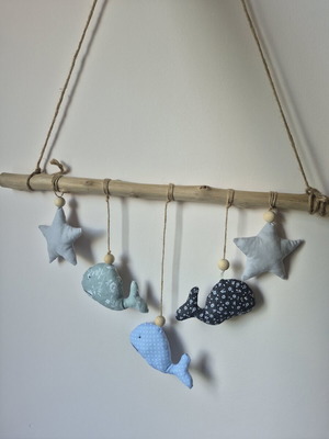 Handmade children's decoration whales and stars mobile