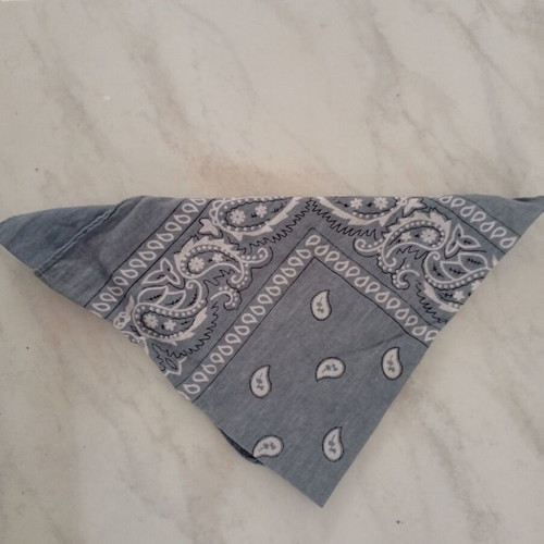 Bandana used, gray and white headwear