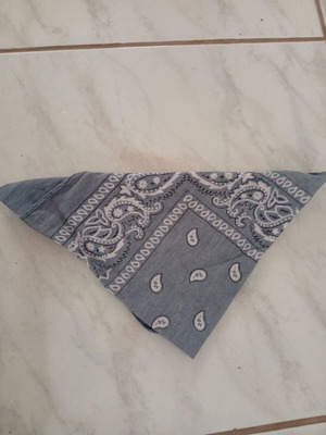Bandana used, gray and white headwear