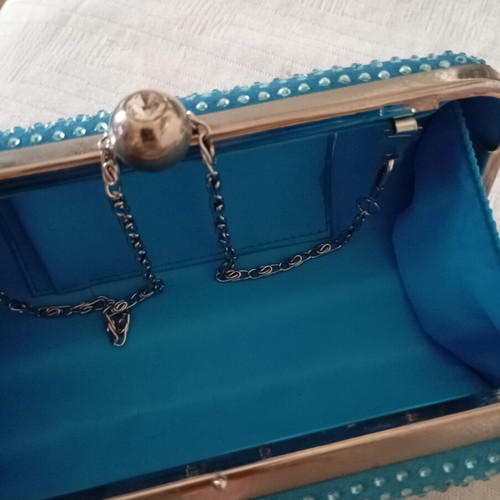 Clutch bag blue with strass and chain like new