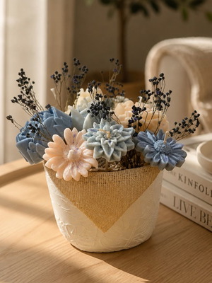 Decorative flower pot with aromatic soy wax flowers