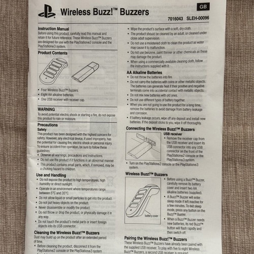 Wireless Buzzers PlayStation 3 PS3 manual used, English