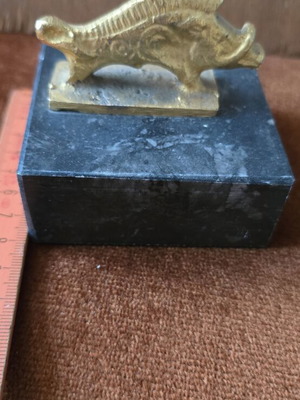 Metal Wild Boar with Marble Base used