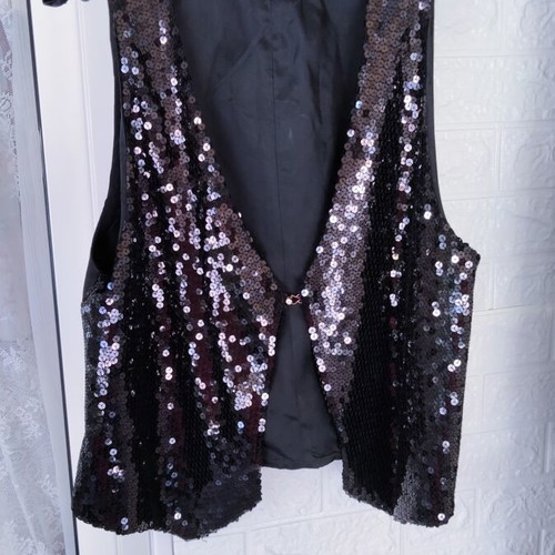 Black sequin vest for women, glam dance style, brand new