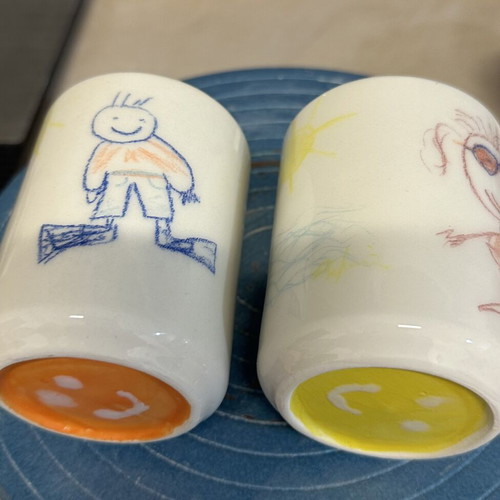 Hand decorated ceramic cup set with summer story, new