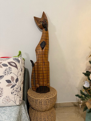 Wooden carved cat used, 100cm tall, floor decoration