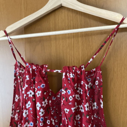 Shein red floral dress with side slit and cut out