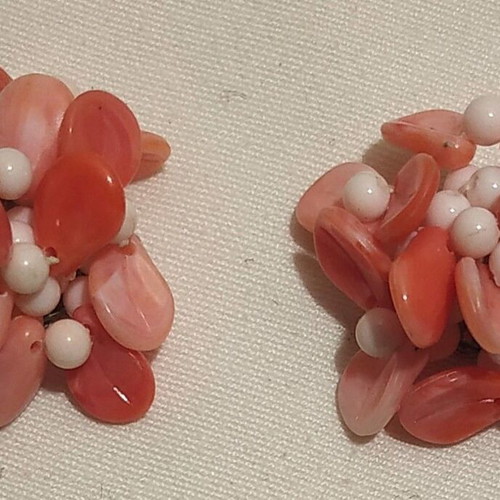 Clip-on earrings used, white and red