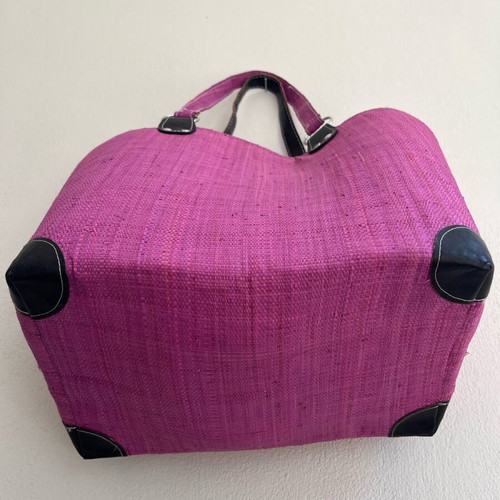 Straw beach bag with lilac scarf new