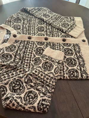 Women's cardigan M beige and brown with pumpkin pattern, new