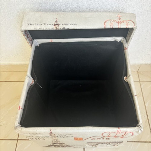 Foldable storage ottoman with vintage Paris theme, like new