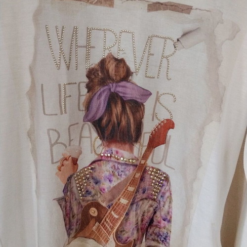 Mayoral thin long-sleeve top with front print, white, size M