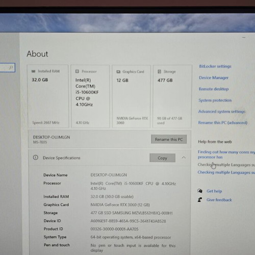 Gaming PC like new with Intel i5 10600KF and Asus RTX 3060 12GB