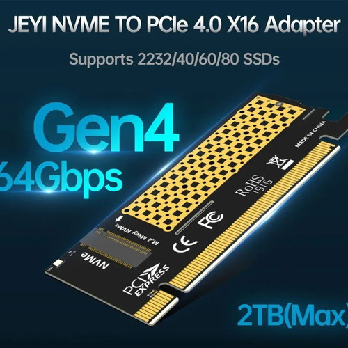 Jeyi M.2 NVME to PCIe X16 adapter PCIe 4.0 Gen4 64 Gbps