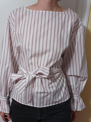 Striped cotton blouse Mango like new, size S, with bow belt