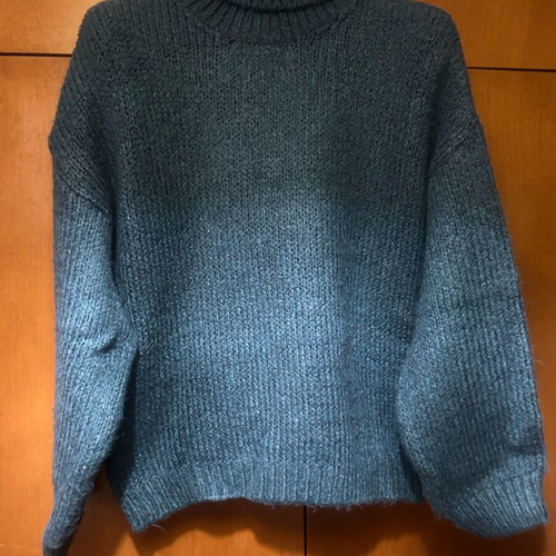 Turtleneck knitted sweater women like new, petrol color