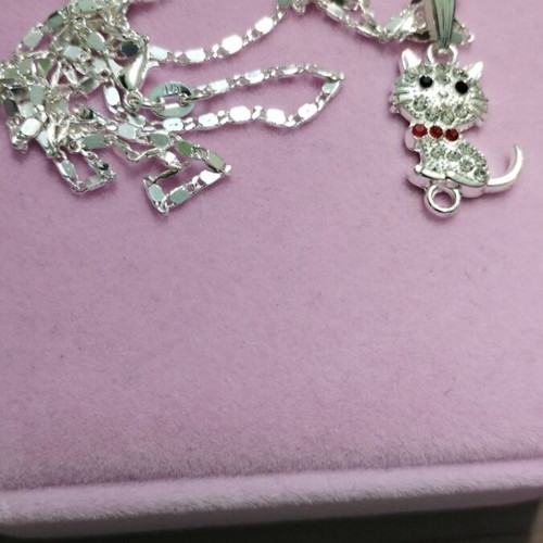 Silver chain 925 with cat pendant new, 60 cm