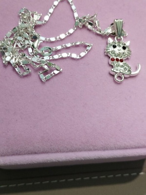 Silver chain 925 with cat pendant new, 60 cm