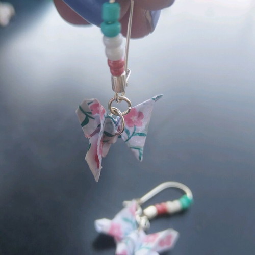 Handmade earrings with origami butterfly like new, red and turquoise