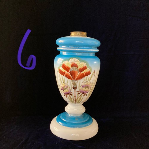 Glass oil lamp antique used, height 30cm